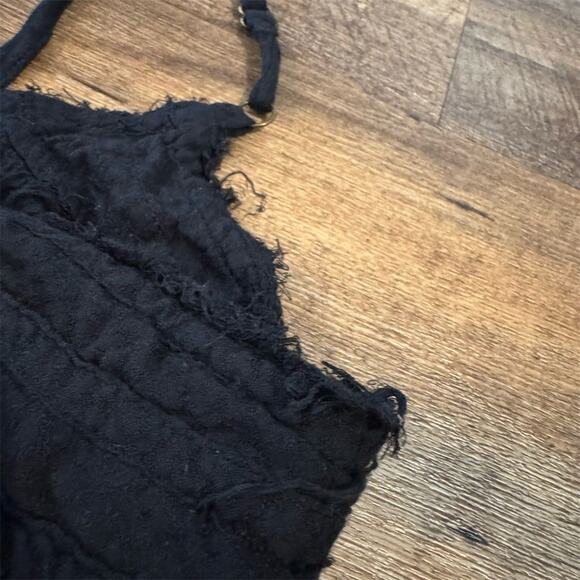 Free People Black Sleeveless Romper Frayed Edges Boho Whimsygoth Size L READ - Picture 3 of 10
